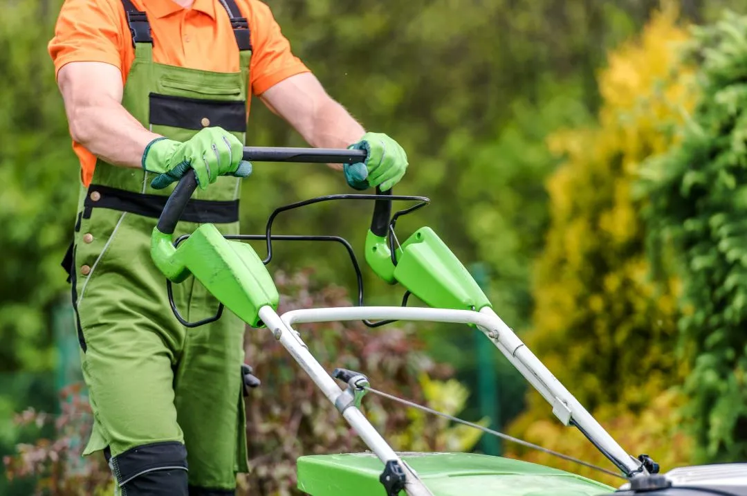 Field being mowed by grass cutting business team